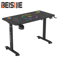 Table de jeu moderne à hauteur réglable électriquement 720-1170 mm, moteur simple, surface en fibre de carbone à 2 niveaux, panneau de densité, crochet pour casque
