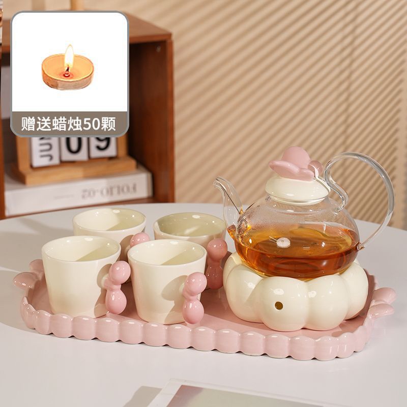 Ensemble à thé comprenant 50 bougies - emballage standard - rose