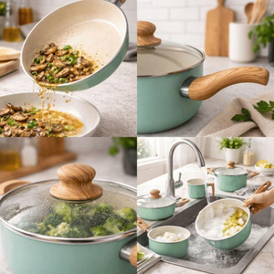 Modern Ceramic Marble Coated 8-Piece <b>Pot</b> <b>Pan</b> Clear Glass Lids Bakelite Handles Non-Stick <b>Induction</b> Ready Oven Safe Cookware <b>Set</b> - Product Image 2