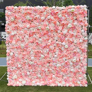 超级Z 3d丝绸婚礼定制人造花墙背景窗帘婚礼装饰背景卷起玫瑰花墙