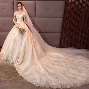 Off-the-shoulder Bridal Gown Empire Waist Sweetheart Neckline Ball Gown Long Train Wedding Dress 2026 New Style - Product Image 1