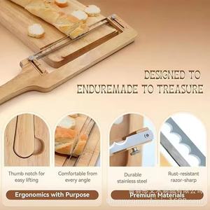 Wooden <b>Bread</b> Divider Set With Adjustable Curved <b>Knife</b> And Cutting Board For Baking 8-9.9 In Serrated Blade Polished Finish - Product Image 4
