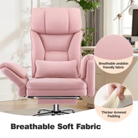 Chaise de bureau ergonomique de direction en velours Teddy de qualité supérieure, avec base entièrement chromée rose et accoudoirs relevables