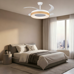 Modern LED Ceiling Fan with Wood Ring 4 Blades DC Motor <b>Remote</b> Control Dimmable <b>Light</b> 2700K Soft Warm White Flush Mount - Product Image 6