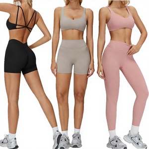 Ensemble de yoga 3 pièces pour femmes, soutien-gorge de sport à col en V profond, leggings, tenue d'entraînement respirante, séchage rapide, vêtements de sport pour la course à pied - Product Image 2