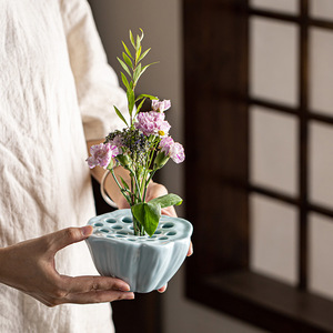 <b>Ceramic</b> Lotus Seed Pot Stand With Drainage Hole Tabletop <b>Vase</b> For Dry Brewing And Flower Arrangement Dehua - Product Image 5