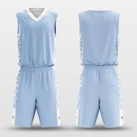 Set kaus basket buatan khusus tim tim basket biru muda seragam basket polos pria 100% poliester cetak Digital