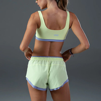 Ensemble de vêtements de sport contrastés pour femmes, soutien-gorge de sport respirant personnalisé et short de course à séchage rapide, tenue d'entraînement 2 pièces à blocs de couleur pour femmes