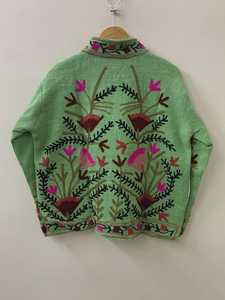 <b>Green</b> Embroidery TNT Suzani <b>Velvet</b> Handmade Animal Print Winter <b>Jacket</b> with Button Cotton Filling Boho Outerwear Gift for Her - Product Image 4