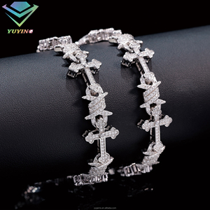 Fashion Cross Style 10mm <strong>Bracelet</strong> White <strong>Gold</strong> 925 Sterling Silver VVS Moissanite Diamond Iced Out <strong>Infinity</strong> Cross Link <strong>Bracelet</strong> - Product Image 2