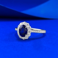 Bague en argent sterling 925 avec zircone cubique ovale bleue de 5x7 mm - Style féminin