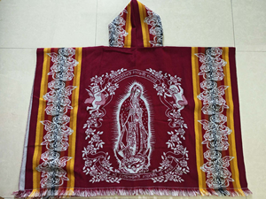 Poncho Reversibile con <span class=keywords><strong>Cappuccio</strong></span> in Stile Messicano Guadalupe, <span class=keywords><strong>Sciarpa</strong></span> con Frange per Uomo e Donna - Product Image 5