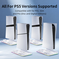 Support de charge et de refroidissement RGB multifonctionnel pour manettes DualSense PS5 / PS5 Slim / PS5 Pro, avec rangement pour disques et crochet pour casque