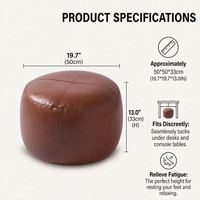 Pouf rond en similicuir PU, repose-pieds compact avec panneaux cousus, siège d'appoint pour canapé, salon, chambre, coin lecture