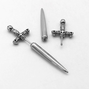 Pendientes con forma de espada y diseño de cruz de acero de titanio, joyería geométrica para fiesta, GZYE-1458 - Product Image 4