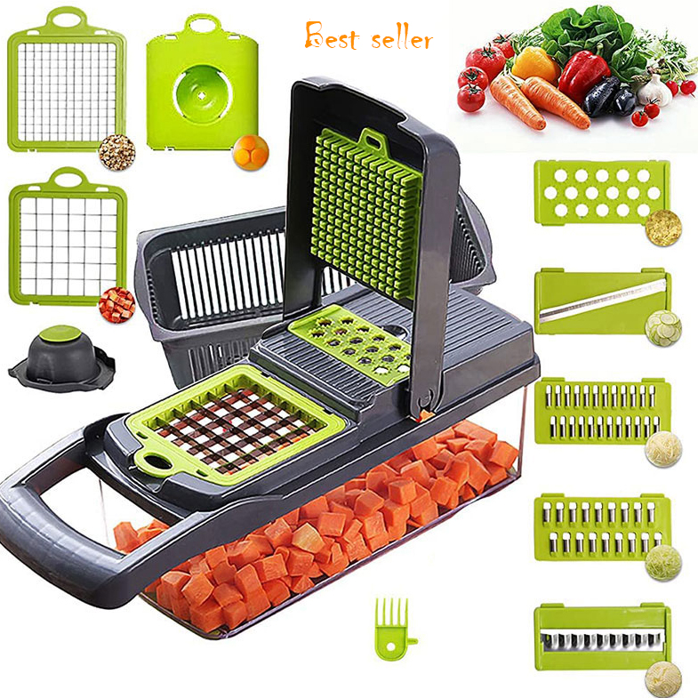 Amazon Hot Selling Kitchen Multi 12 In 1 Manual Mandoline Fruit Vegetable Cutter Onion Dicer Veggie Slicer Vegetable Chopper