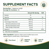 Huile d'algues DHA EPA Oméga 3 Vitamine E Gélules végétariennes à base de plantes Complément alimentaire pour le bien-être quotidien du cœur, du cerveau et des yeux