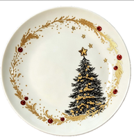 Assiette de Noël en céramique rouge et verte avec motifs de brindilles de pin, vaisselle festive pour la maison, l'hôtel et le restaurant