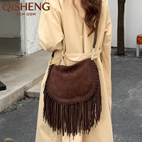 Sac bandoulière de luxe en cuir véritable suédé vintage avec franges et pompons, haute qualité, pour femme, sac à main tendance