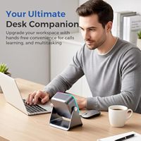 Haut-parleur sans fil rechargeable 5-en-1 avec induction USB V5.3, support de téléphone réglable, son stéréo multifonctionnel et LED RGB