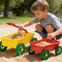 Chariot de plage d'été en plastique à 4 roues avec arrosoir, seau d'eau, fourchette cuillère moule jouets de sable d'extérieur pour enfants