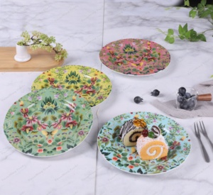 Nhà Thiết Kế Guild Loạt Thân Thiện Với Môi Hoa Nghệ Thuật Bộ Đồ Ăn Gốm Fluted Tấm Phẳng Món Ăn Bone-Trung Quốc Phục Vụ Tấm - Product Image 5