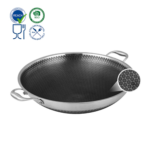 <span class=keywords><strong>Wok</strong></span> Grande Antiadherente de Acero Inoxidable 316 de Triple Capa con Diseño de Panal de Abeja de Doble Cara para Inducción - Product Image 1