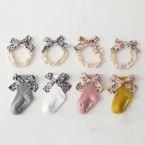 2024 Baby Girl Floral Bowknot Headband Non-slip Floor Socks