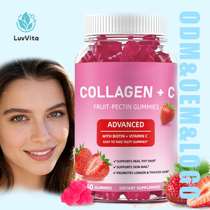 Gomitas de Colágeno Vegano OEM/ODM, Fórmula Avanzada con <span class=keywords><strong>Biotina</strong></span>, Vitamina C y Vitamina A para el Cabello, la Piel y las Uñas, Gomitas de Fresa - Product Image 1