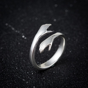 Two Hands <strong>Hugging</strong> Open Adjustable Couple <strong>Ring</strong> <strong>Silver</strong> Plated Warm Embrace Band Jewelry Gift - Product Image 5