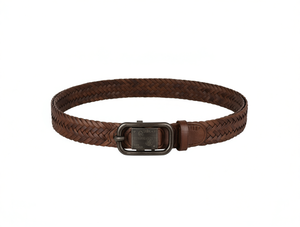 Cintura da uomo in pelle intrecciata 4.0cm 125cm con fibbia in ferro color caffè, stile a coste - Product Image 1