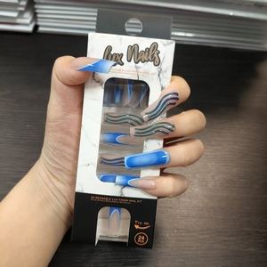 24 faux ongles à presser, dégradé bleu nude, forme ondulée, longs et carrés, en ABS, réutilisables, design artistique frais, pour doigts - Product Image 2