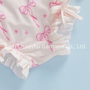 Traje de Baño de Verano para Bebés y Niñas Pequeñas con Lazo, Cuello Redondo, Manga Larga, con Gorro, Marca Privada - Product Image 4