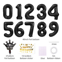 40 pouces Noir Or Ballons Numériques Joyeux Anniversaire Imprimé Décoration de Fête Grand Nombre Ballons Hélium en Feuille