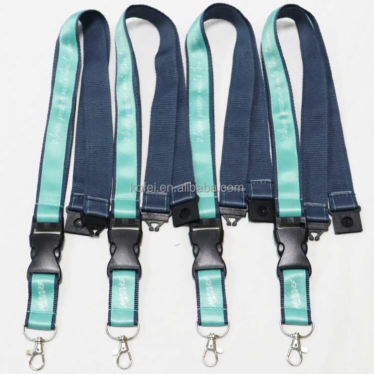 Custom Satin Woven Breakaway Sublimation Keychain Lanyards With Logo Custom Polyester Double Layer Satin Lanyard Image 2
