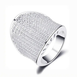 Anello Cocktail T0308 in Argento 925 Placcato Rodio con Cristalli e Strass, Gioiello da Festa per Donne - Product Image 1