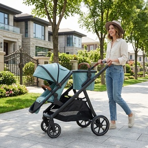 Poussette double tandem pliable moderne OEM pour jumeaux, bébés et nourrissons, avec <span class=keywords><strong>nacelle</strong></span> et landau de voyage - Product Image 1