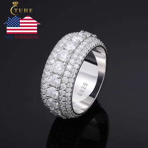 Anello da Uomo in Argento Sterling 925 Placcato Oro con 5 File di Diamanti Moissanite VVS, Gioielleria Fine, Magazzino USA - Product Image 1