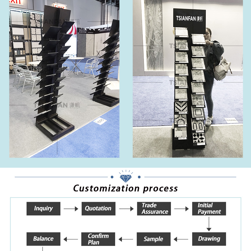 Floor Stone Standing Display New Design Tilt Ceramic Tile Racks For Show Artificial Granite Quartz Black Marble Sample Displays