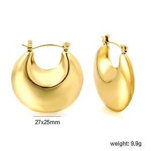 Orecchini a Cerchio Vintage Huggies Grandi e Spessi in Acciaio Inossidabile Anallergico e Inossidabile Placcati Oro 18K per Donna - Product Image 2