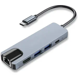 อะแดปเตอร์3.0 Ethernet Type C 5 In 1 Usb Hub สำหรับแล็ปท็อปราคาโรงงาน Rj45 Multiport C อะแดปเตอร์ Type-C Macbook Pro