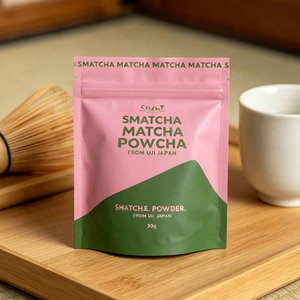 Bolsa de plástico personalizada con cierre hermético para alimentos, apta para uso alimentario, de 30g, para polvo de matcha, con cremallera. - Product Image 6