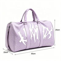 Sac de voyage pour femme en faux daim violet avec logo personnalisé, élégant, orné de strass, grande taille, durable, léger, pour le week-end ou une nuit