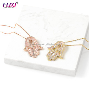 FOXI Design più recente <span class=keywords><strong>di</strong></span> alta qualità placcato in oro 18k <span class=keywords><strong>collana</strong></span> gioielli zircone <span class=keywords><strong>mano</strong></span> <span class=keywords><strong>di</strong></span> <span class=keywords><strong>fatima</strong></span> <span class=keywords><strong>collana</strong></span> hamsa per le donne - Product Image 3
