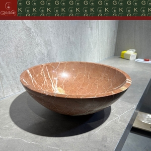 Lavabo de Mármol Rojo <span class=keywords><strong>Coral</strong></span> GOLDKING, Lavabo Redondo de Piedra para Baño, Pulido, Personalizado, OEM, Lavabo de Lujo - Product Image 5