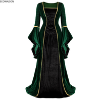 Robe en velours de luxe irlandaise Renaissance pour femmes, robe longue médiévale victorienne, robe de soirée rétro, costume de cosplay d'Halloween, taille plus
