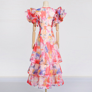 <span class=keywords><strong>Robe</strong></span> longue pour femme, <span class=keywords><strong>style</strong></span> <span class=keywords><strong>bohème</strong></span> chic, nouvelle collection été 2024, col en V, imprimé intense, multi-couches, couleur tendance - Product Image 4
