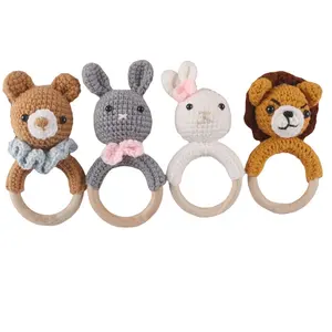 <span class=keywords><strong>Hochet</strong></span> <span class=keywords><strong>personnalisé</strong></span> pour bébé avec anneau de poignée, Crochet, Animal, <span class=keywords><strong>hochet</strong></span>, éléphant, hippopotame, jouet avec anneau en <span class=keywords><strong>bois</strong></span> - Product Image 1