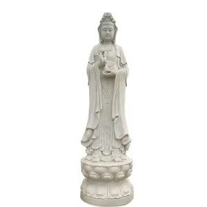 Estátua personalizada do buda do mármore branco guanyin buddha estátua para o templo