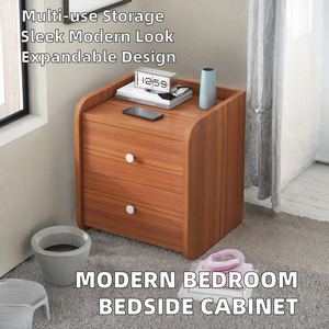 Modern Wooden Nightstand with 2 Drawers Rounded Corner <b>Bedside</b> Table Bedroom <b>Storage</b> Cabinet Factory Direct - Product Image 2